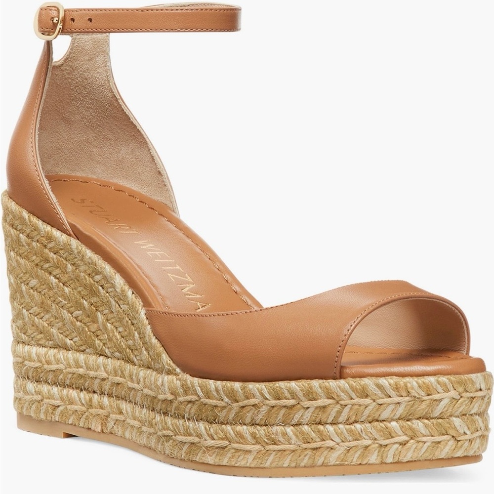 Stuart Weitzman Cognac Leather Espadrille Wedge with Ankle Strap #6